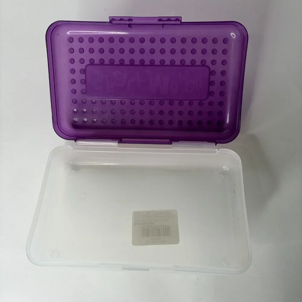 Vintage Spacemaker Pencil Box Case Plastic Transparent Clear Purple 90s